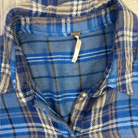 Free People Joplin Blue Plaid Button Up Shirt Size Small - Picture 5 of 6